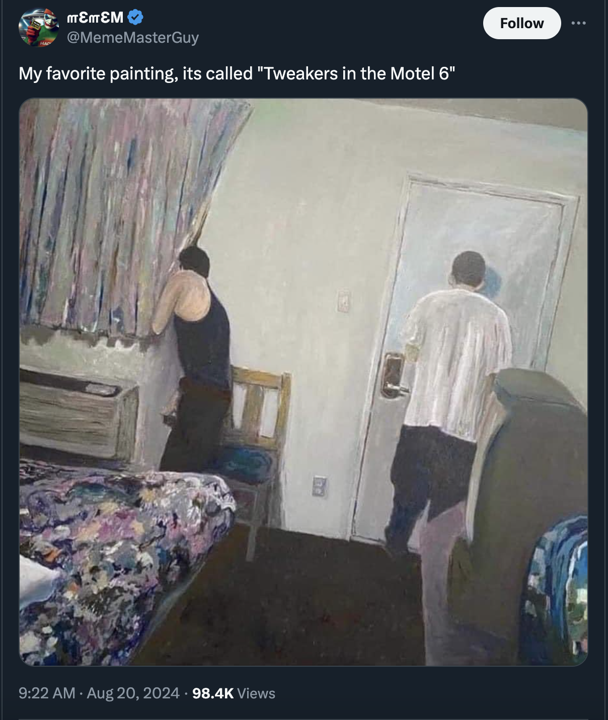 tweakers in motel painting - My favorite painting, its called "Tweakers in the Motel 6" Views